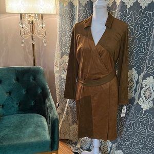 International concept knee length faux moleskin velvet dress w belt